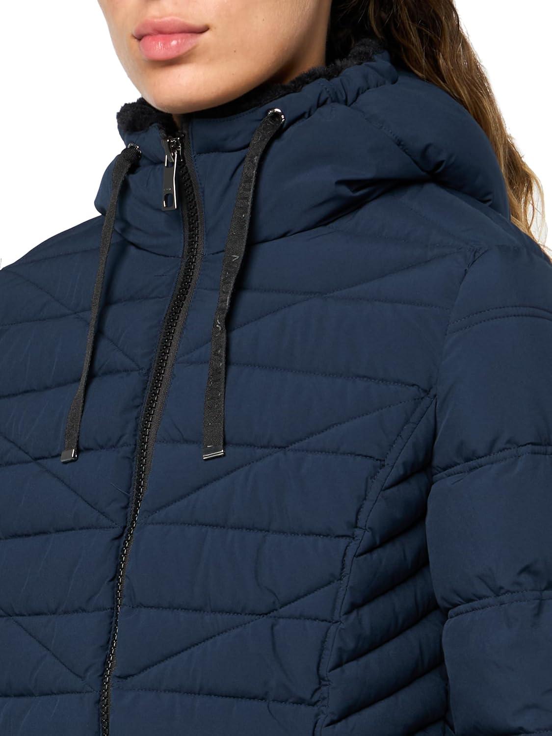 imageNautica Womens Stretch Puffer Jacket With Faux Fur Lined Hood Wind amp Waterresistant Winter CoatDeep Blue