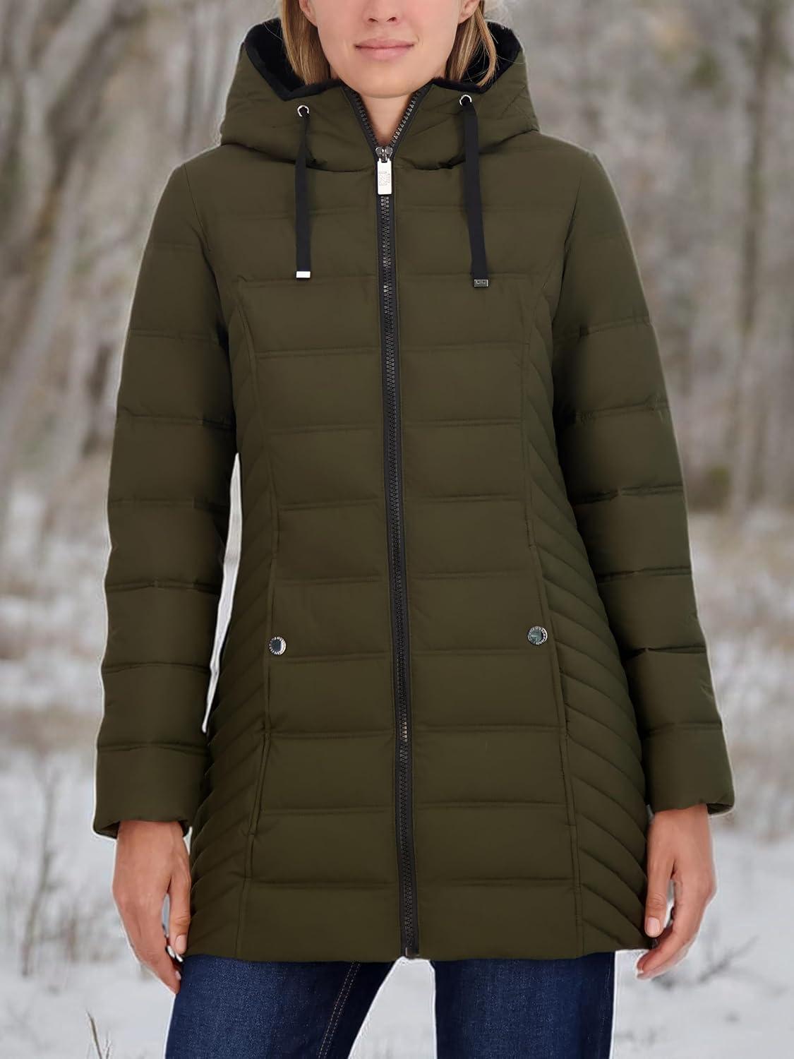 imageNautica Womens Stretch Puffer Jacket With Faux Fur Lined Hood Wind amp Waterresistant Winter CoatGreen