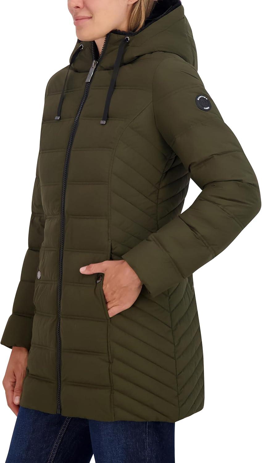 imageNautica Womens Stretch Puffer Jacket With Faux Fur Lined Hood Wind amp Waterresistant Winter CoatGreen