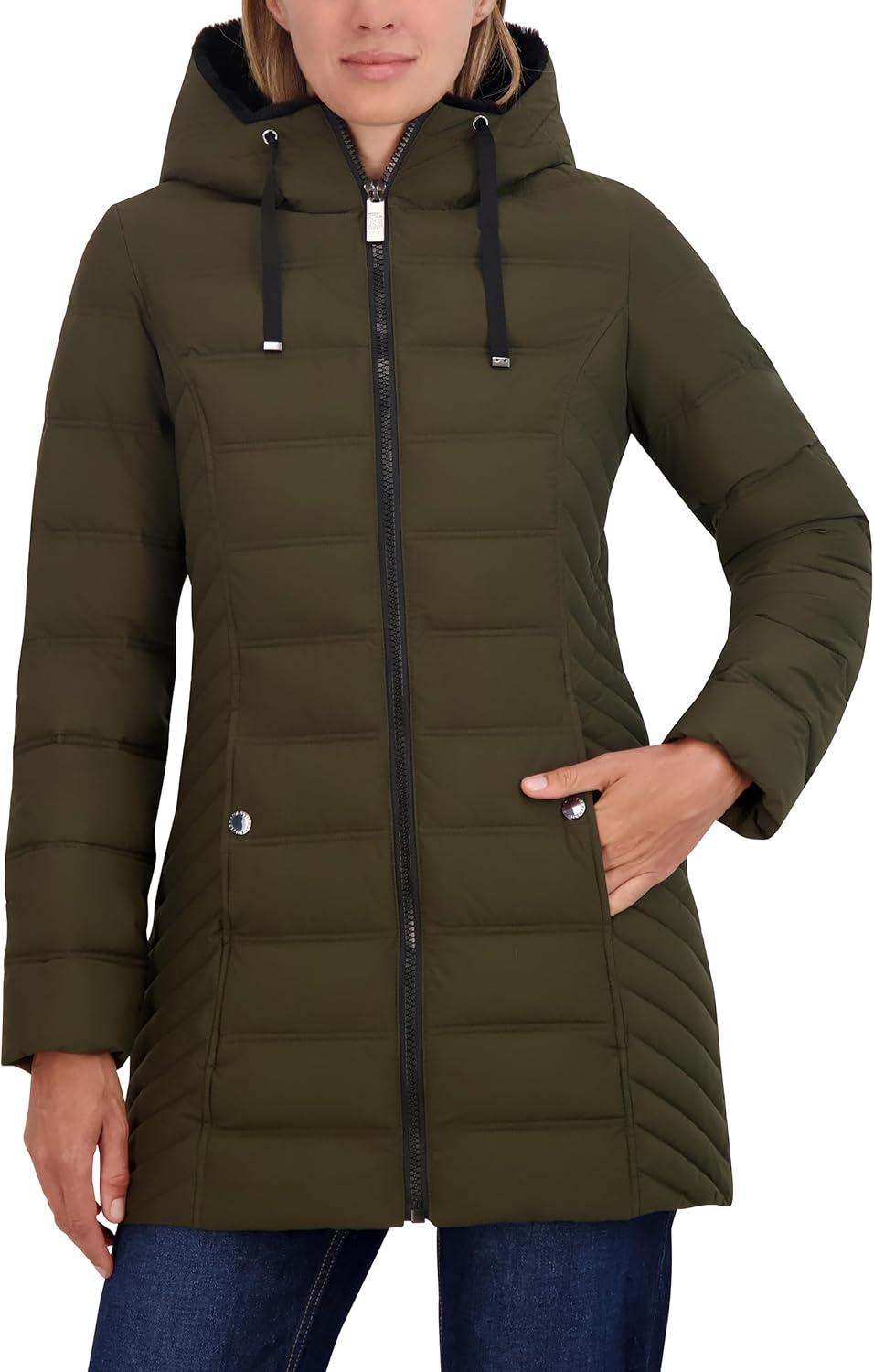 imageNautica Womens Stretch Puffer Jacket With Faux Fur Lined Hood Wind amp Waterresistant Winter CoatGreen