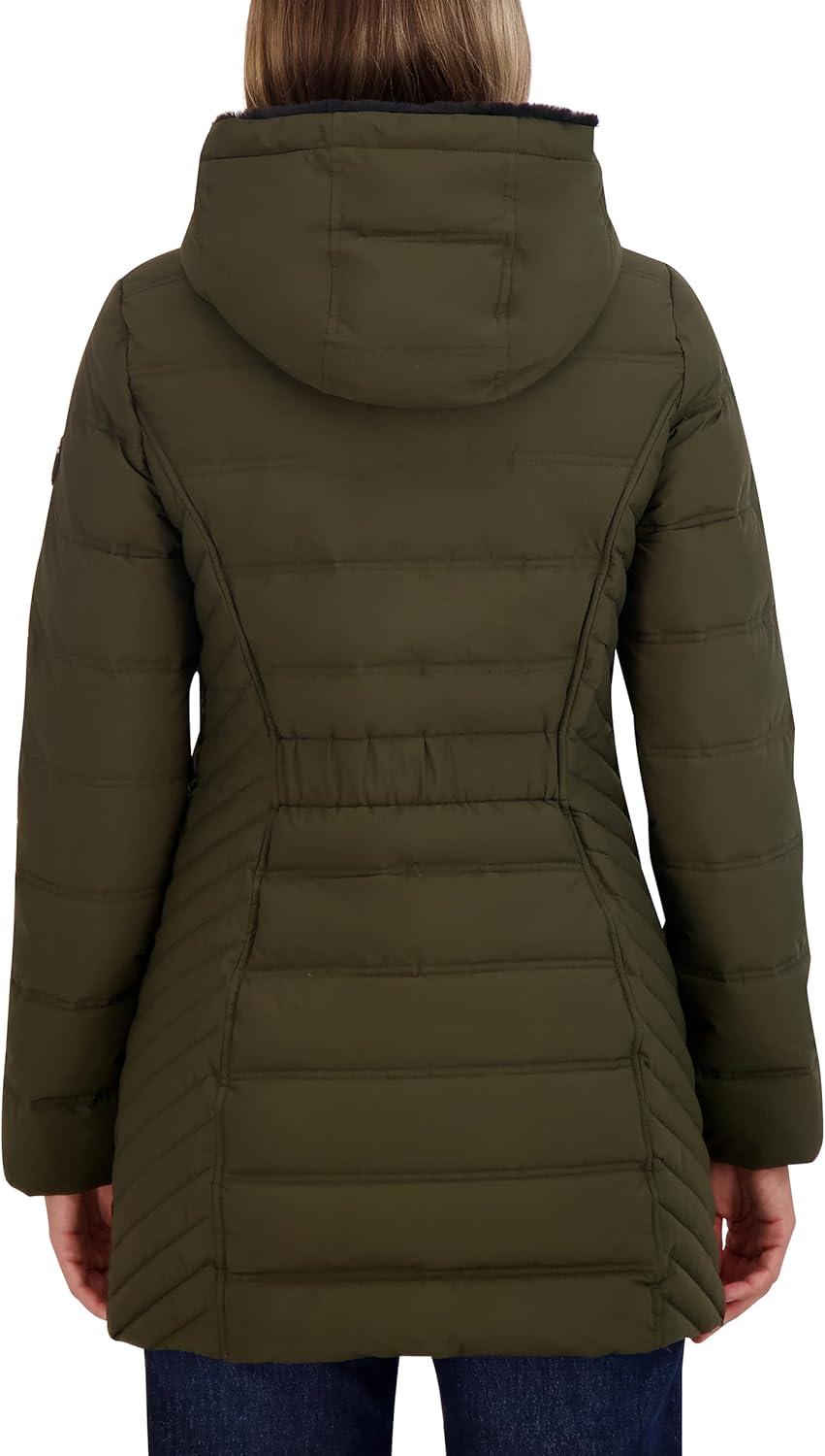 imageNautica Womens Stretch Puffer Jacket With Faux Fur Lined Hood Wind amp Waterresistant Winter CoatGreen