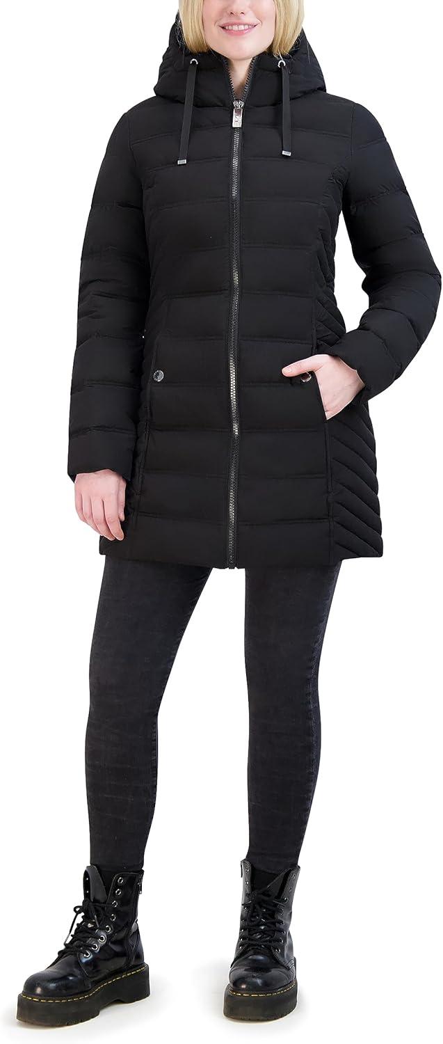 imageNautica Womens Stretch Puffer Jacket With Faux Fur Lined Hood Wind amp Waterresistant Winter CoatJet Black