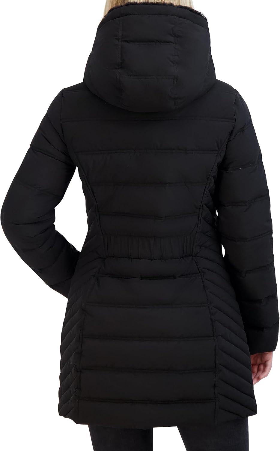 imageNautica Womens Stretch Puffer Jacket With Faux Fur Lined Hood Wind amp Waterresistant Winter CoatJet Black