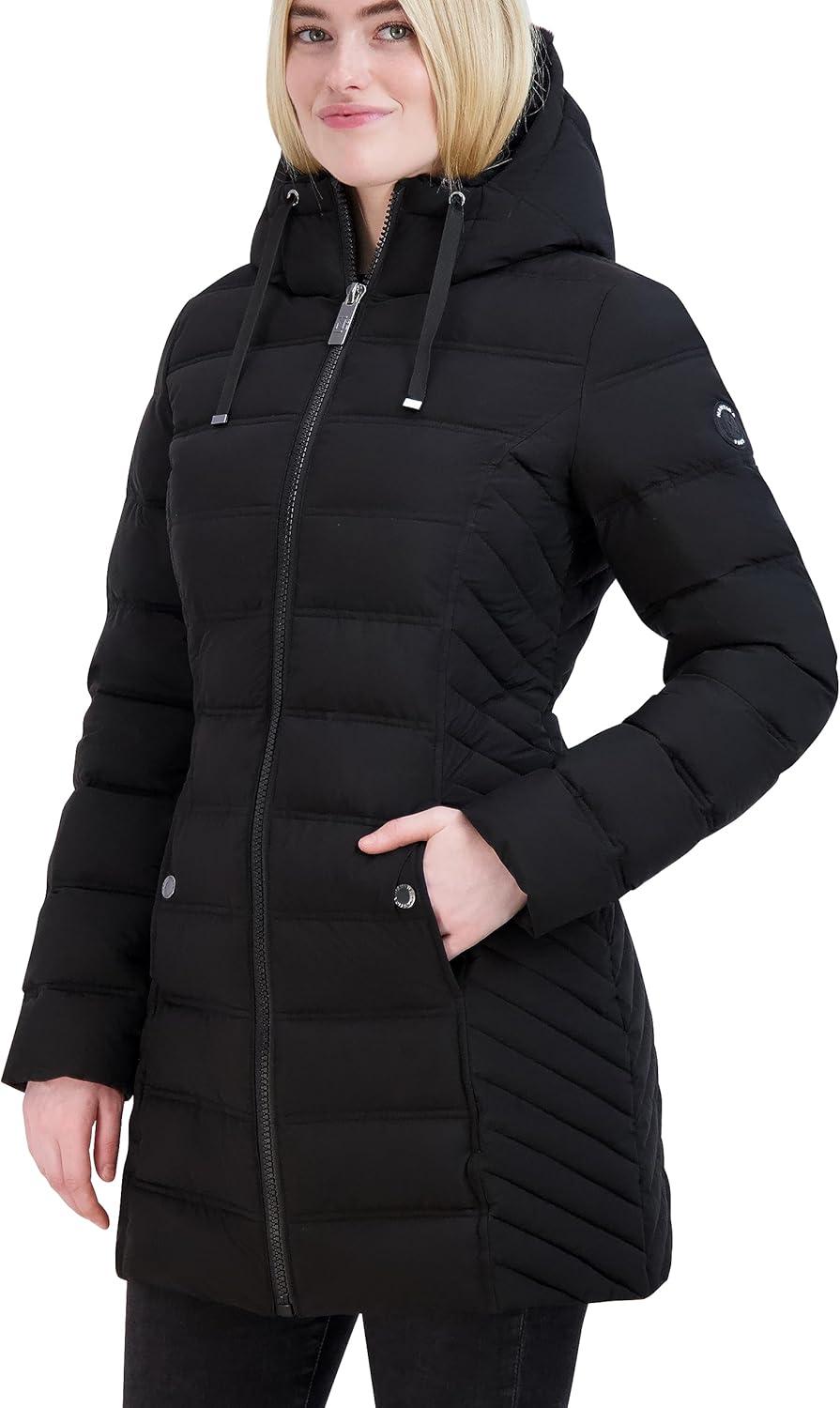 imageNautica Womens Stretch Puffer Jacket With Faux Fur Lined Hood Wind amp Waterresistant Winter CoatJet Black