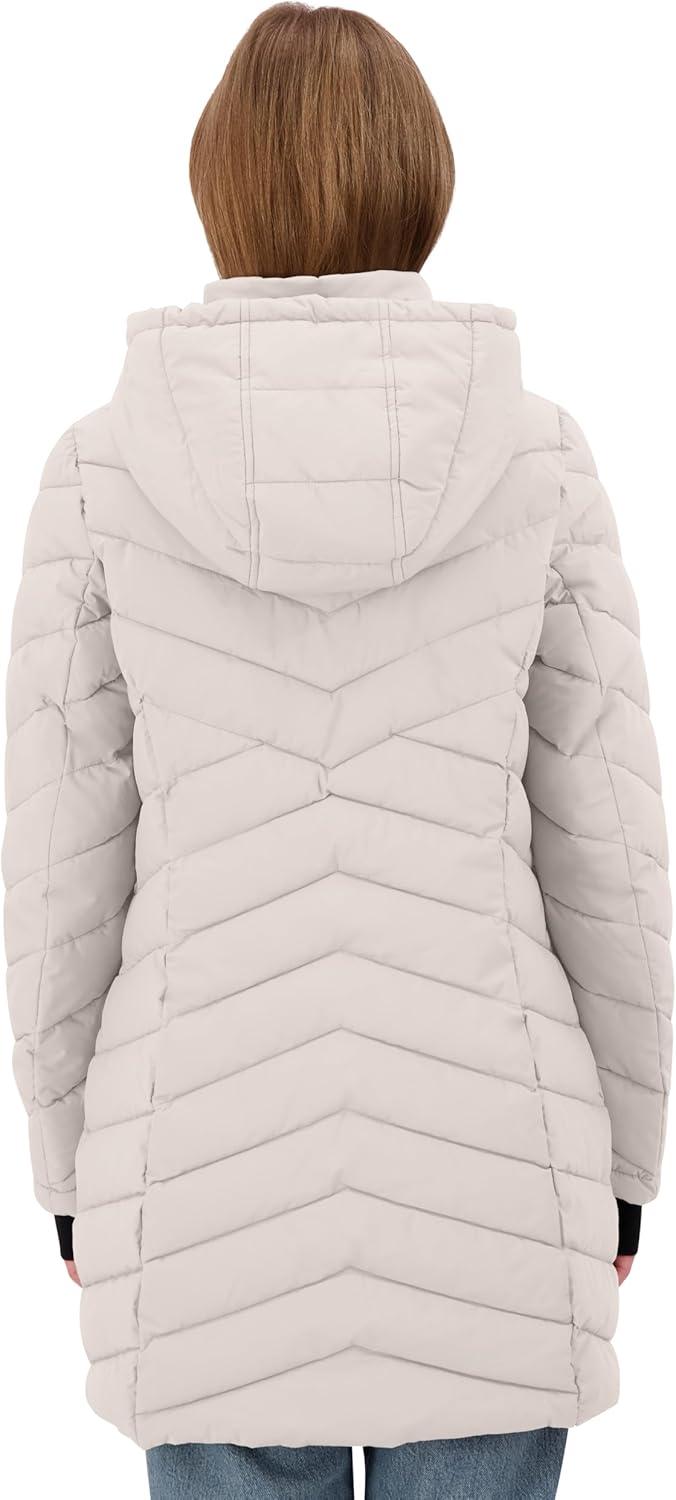 imageNautica Womens Stretch Puffer Jacket With Faux Fur Lined Hood Wind amp Waterresistant Winter CoatLimestone