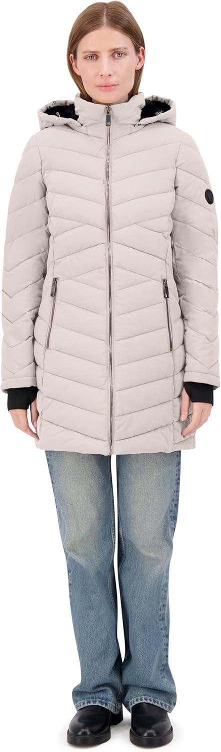 imageNautica Womens Stretch Puffer Jacket With Faux Fur Lined Hood Wind amp Waterresistant Winter CoatLimestone