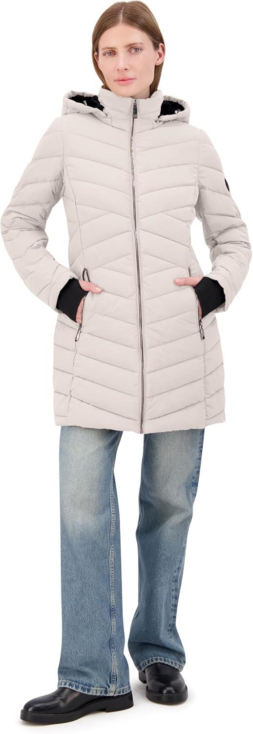imageNautica Womens Stretch Puffer Jacket With Faux Fur Lined Hood Wind amp Waterresistant Winter CoatLimestone