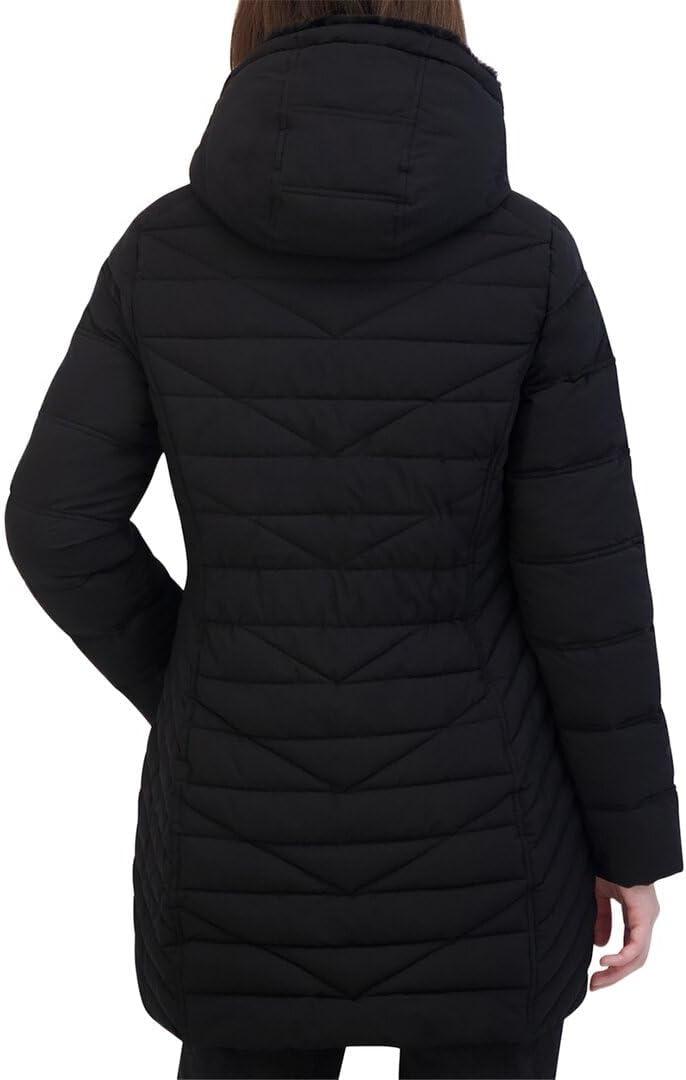 imageNautica Womens Stretch Puffer Jacket With Faux Fur Lined Hood Wind amp Waterresistant Winter CoatMidnight