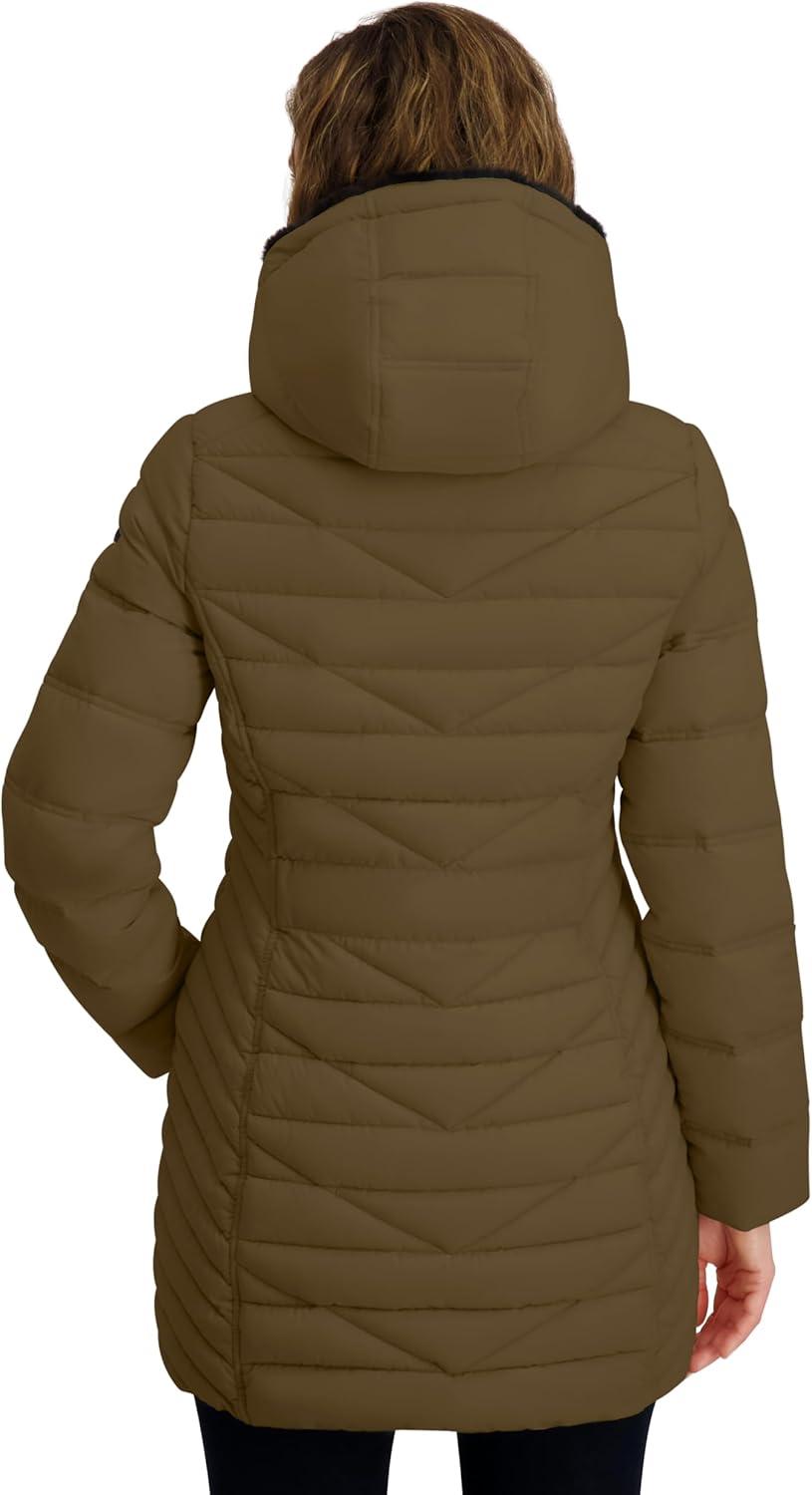 imageNautica Womens Stretch Puffer Jacket With Faux Fur Lined Hood Wind amp Waterresistant Winter CoatOlive