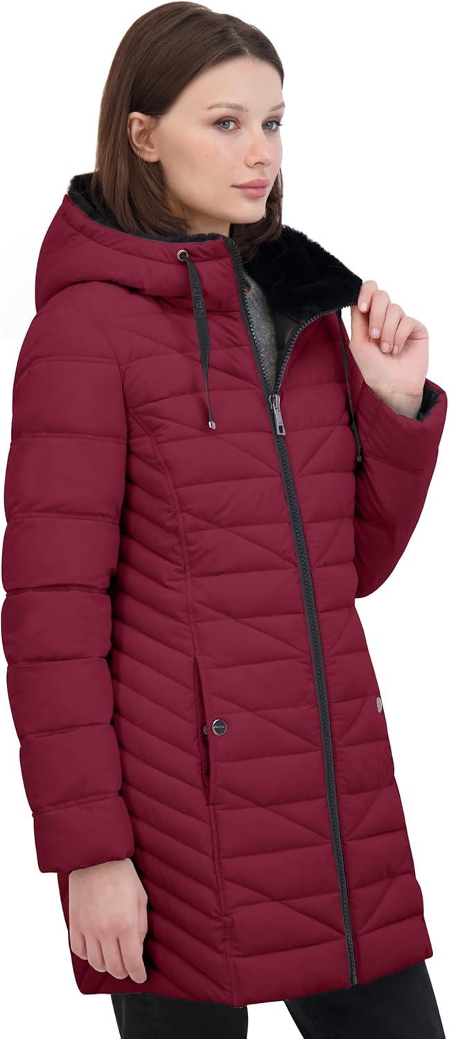 imageNautica Womens Stretch Puffer Jacket With Faux Fur Lined Hood Wind amp Waterresistant Winter CoatSpice