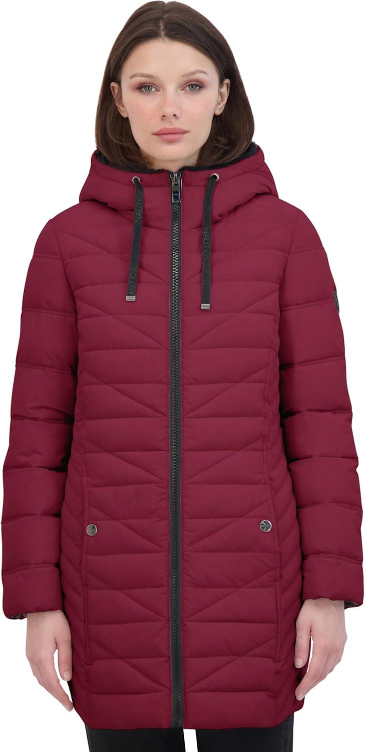 imageNautica Womens Stretch Puffer Jacket With Faux Fur Lined Hood Wind amp Waterresistant Winter CoatSpice
