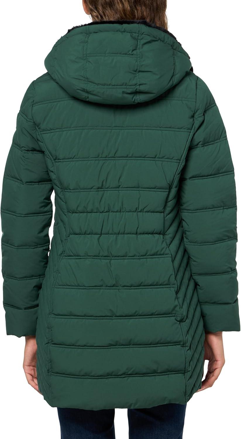 imageNautica Womens Stretch Puffer Jacket With Faux Fur Lined Hood Wind amp Waterresistant Winter CoatVerde