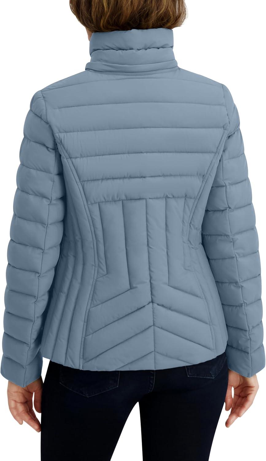 imageNautica Womens Stretch Puffer Jacket detachable Faux Fur Hood Midweight Waterresistant CoatBlue