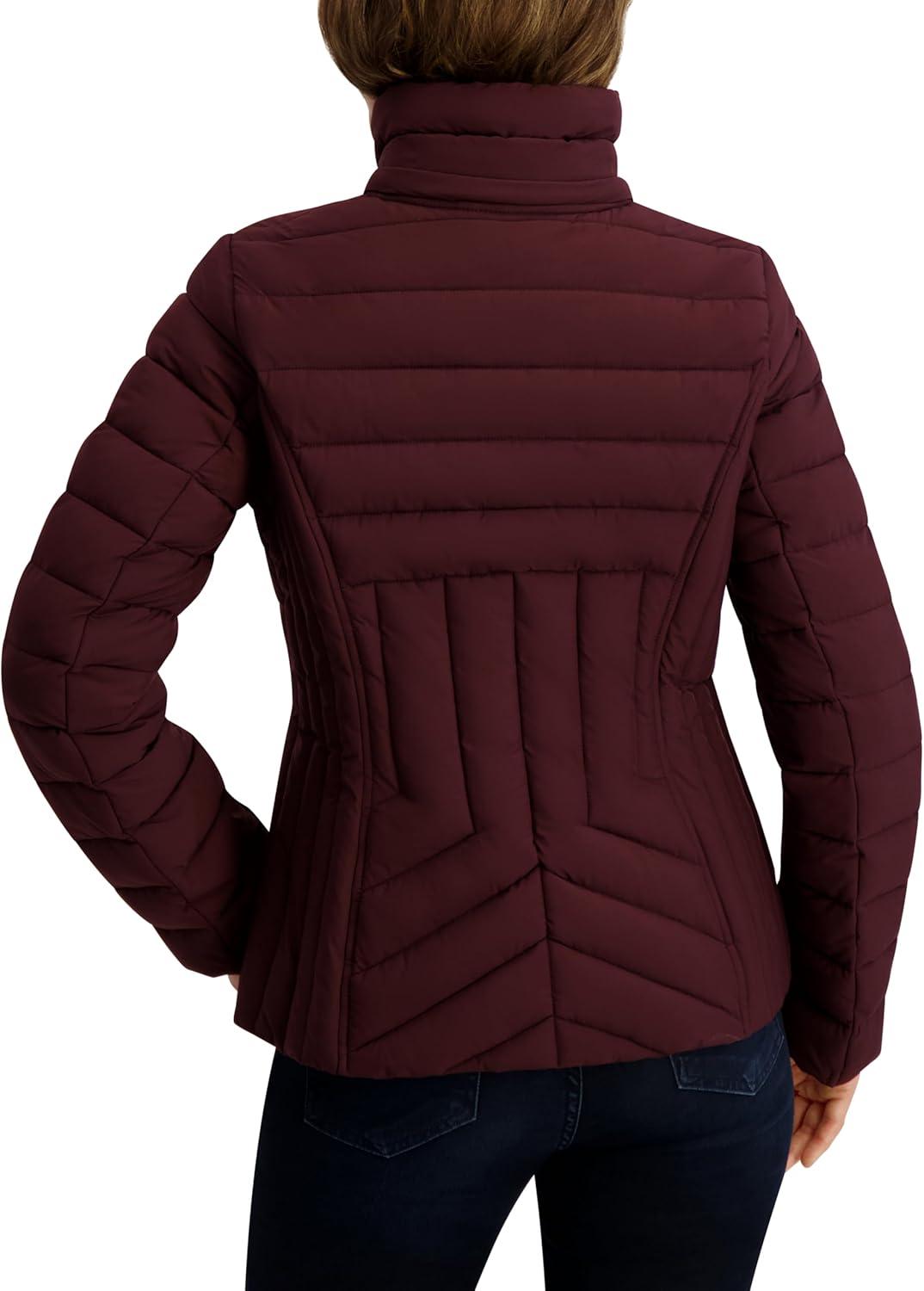 imageNautica Womens Stretch Puffer Jacket detachable Faux Fur Hood Midweight Waterresistant CoatChianti