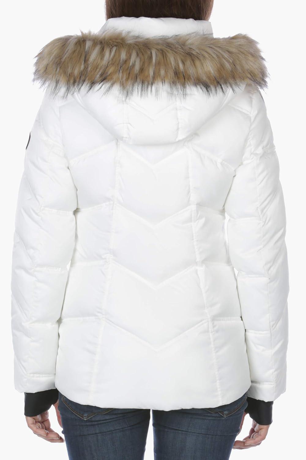 imageNautica Womens Stretch Puffer Jacket detachable Faux Fur Hood Midweight Waterresistant CoatMarshmallow