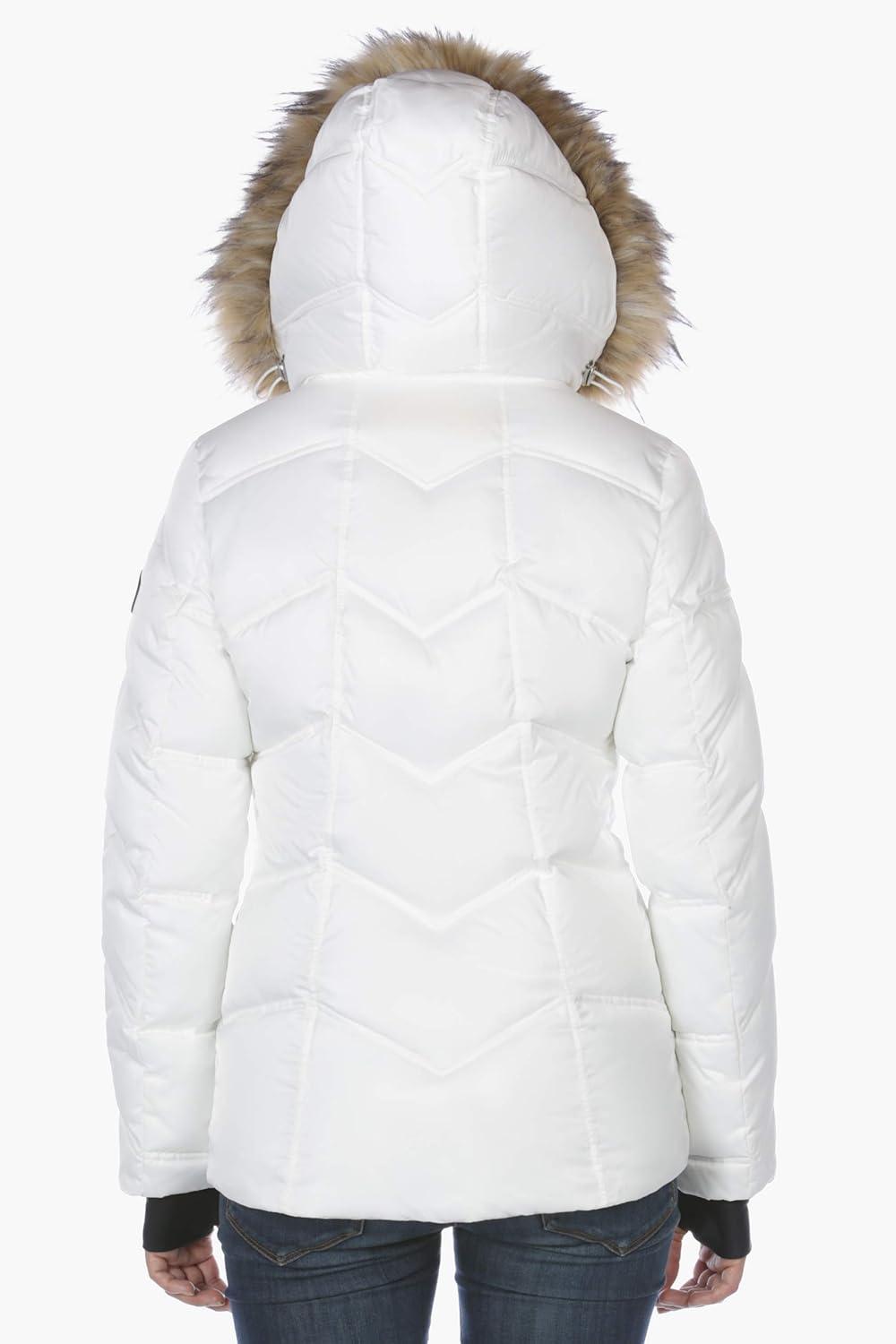 imageNautica Womens Stretch Puffer Jacket detachable Faux Fur Hood Midweight Waterresistant CoatMarshmallow