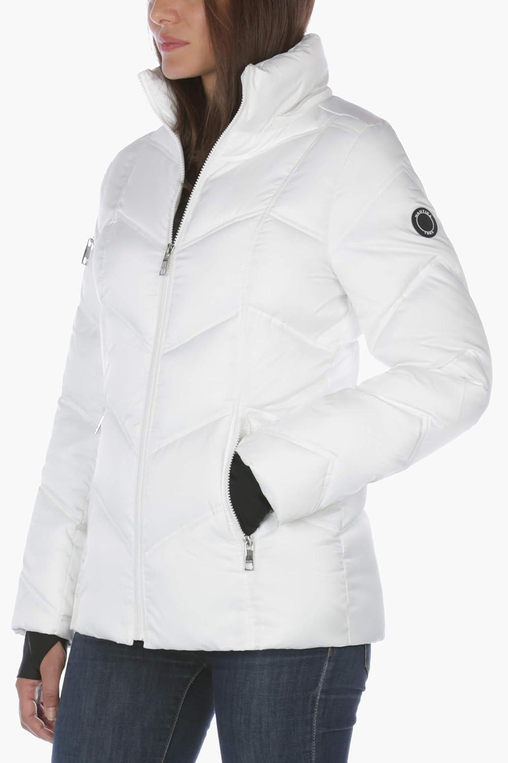 imageNautica Womens Stretch Puffer Jacket detachable Faux Fur Hood Midweight Waterresistant CoatMarshmallow