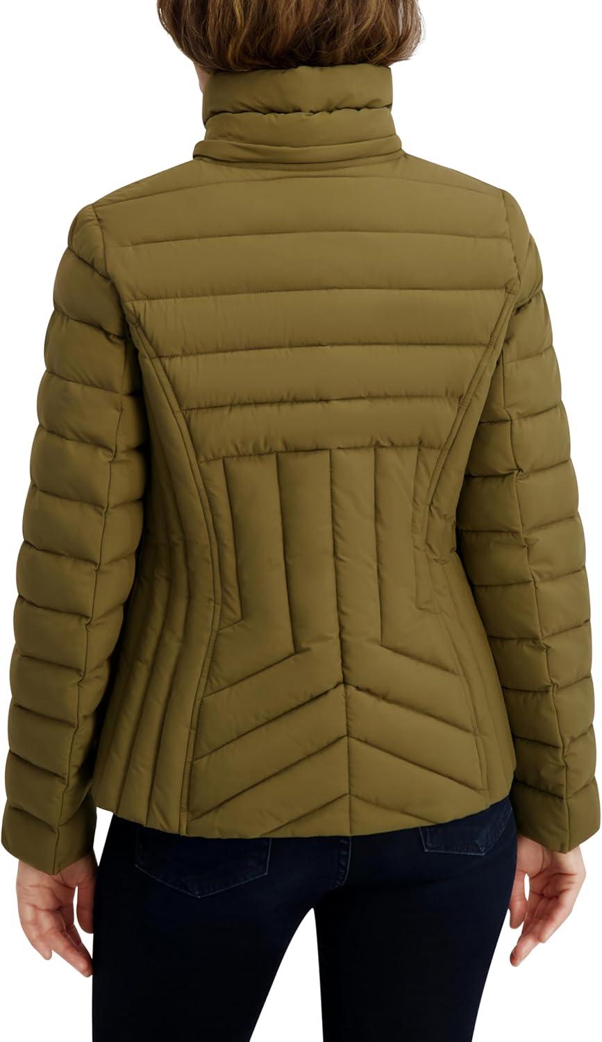 imageNautica Womens Stretch Puffer Jacket detachable Faux Fur Hood Midweight Waterresistant CoatOlive