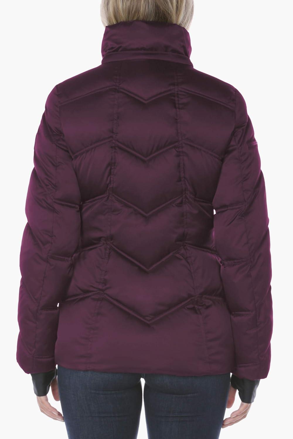 imageNautica Womens Stretch Puffer Jacket detachable Faux Fur Hood Midweight Waterresistant CoatPurple