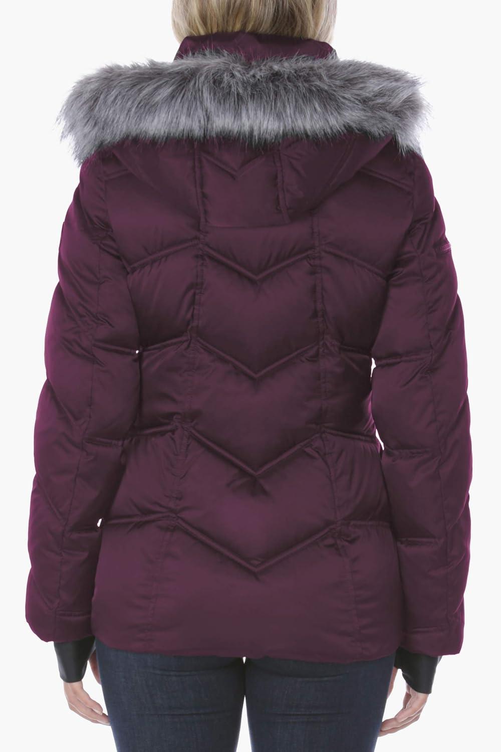 imageNautica Womens Stretch Puffer Jacket detachable Faux Fur Hood Midweight Waterresistant CoatPurple