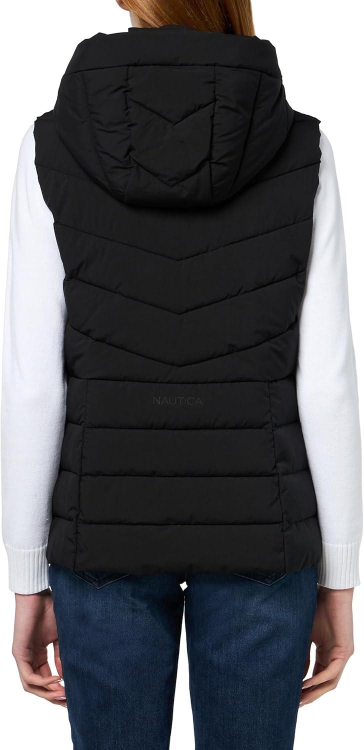 imageNautica Womens Stretch Puffer Vest WaterResistant Transitional Layer with Detachable HoodBlack