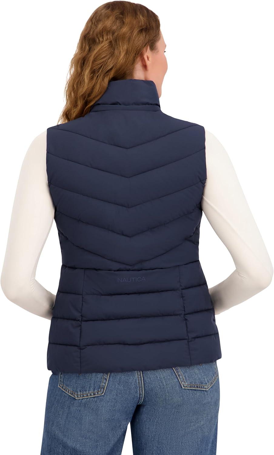 imageNautica Womens Stretch Puffer Vest WaterResistant Transitional Layer with Detachable HoodNavy Seas