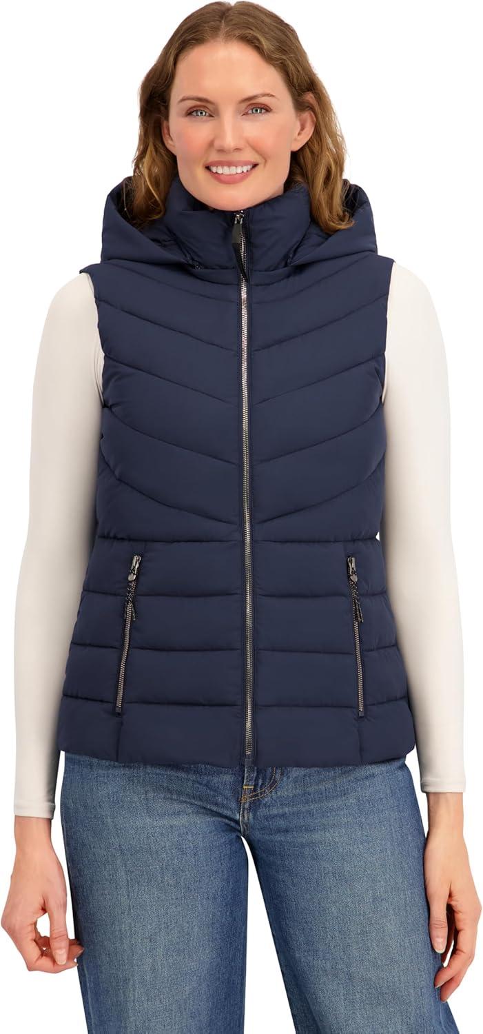 imageNautica Womens Stretch Puffer Vest WaterResistant Transitional Layer with Detachable HoodNavy Seas