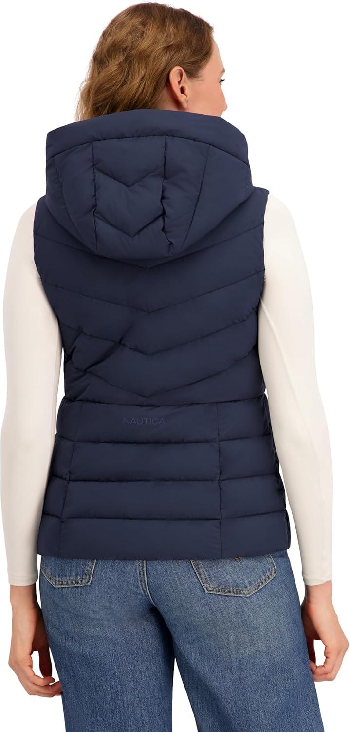 imageNautica Womens Stretch Puffer Vest WaterResistant Transitional Layer with Detachable HoodNavy Seas