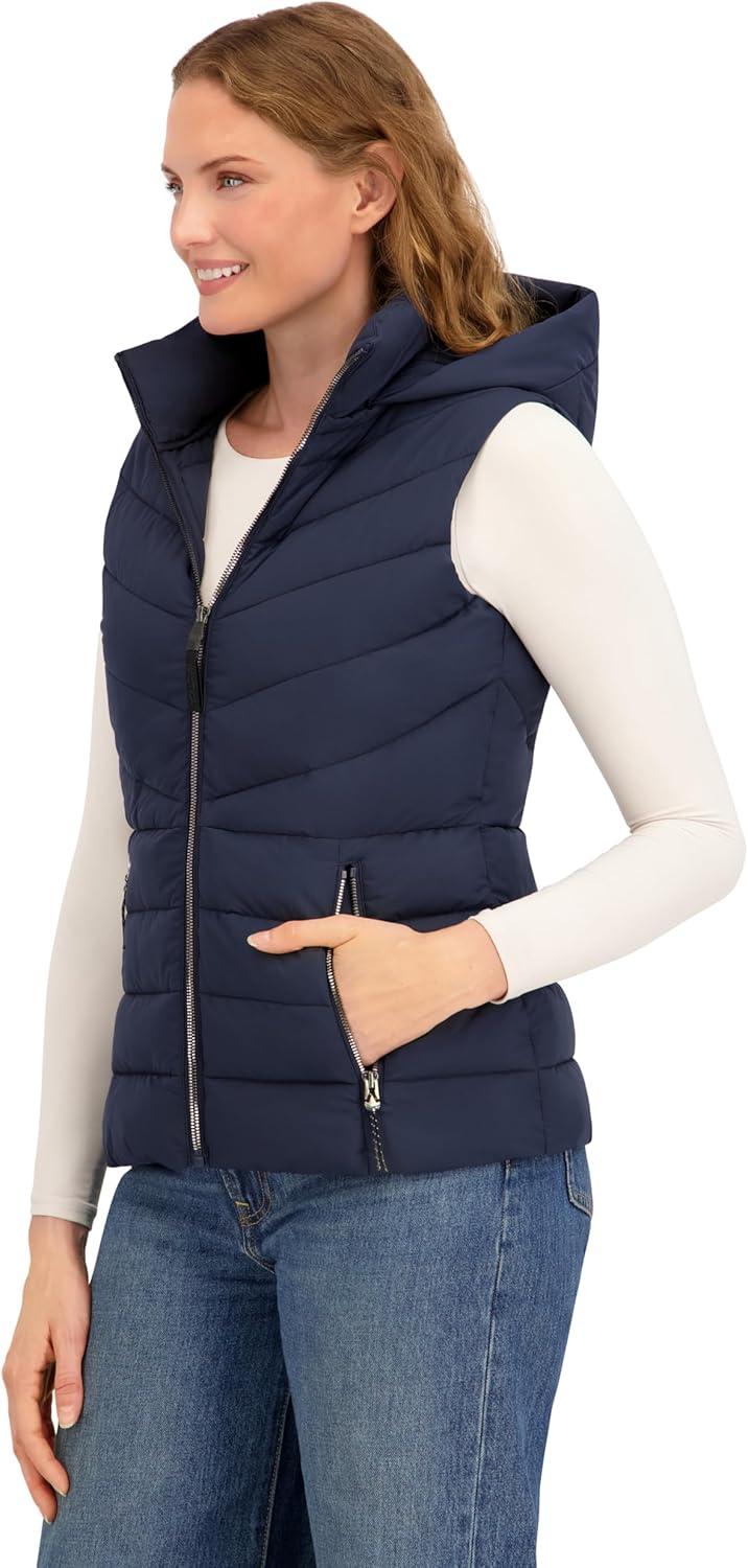 imageNautica Womens Stretch Puffer Vest WaterResistant Transitional Layer with Detachable HoodNavy Seas