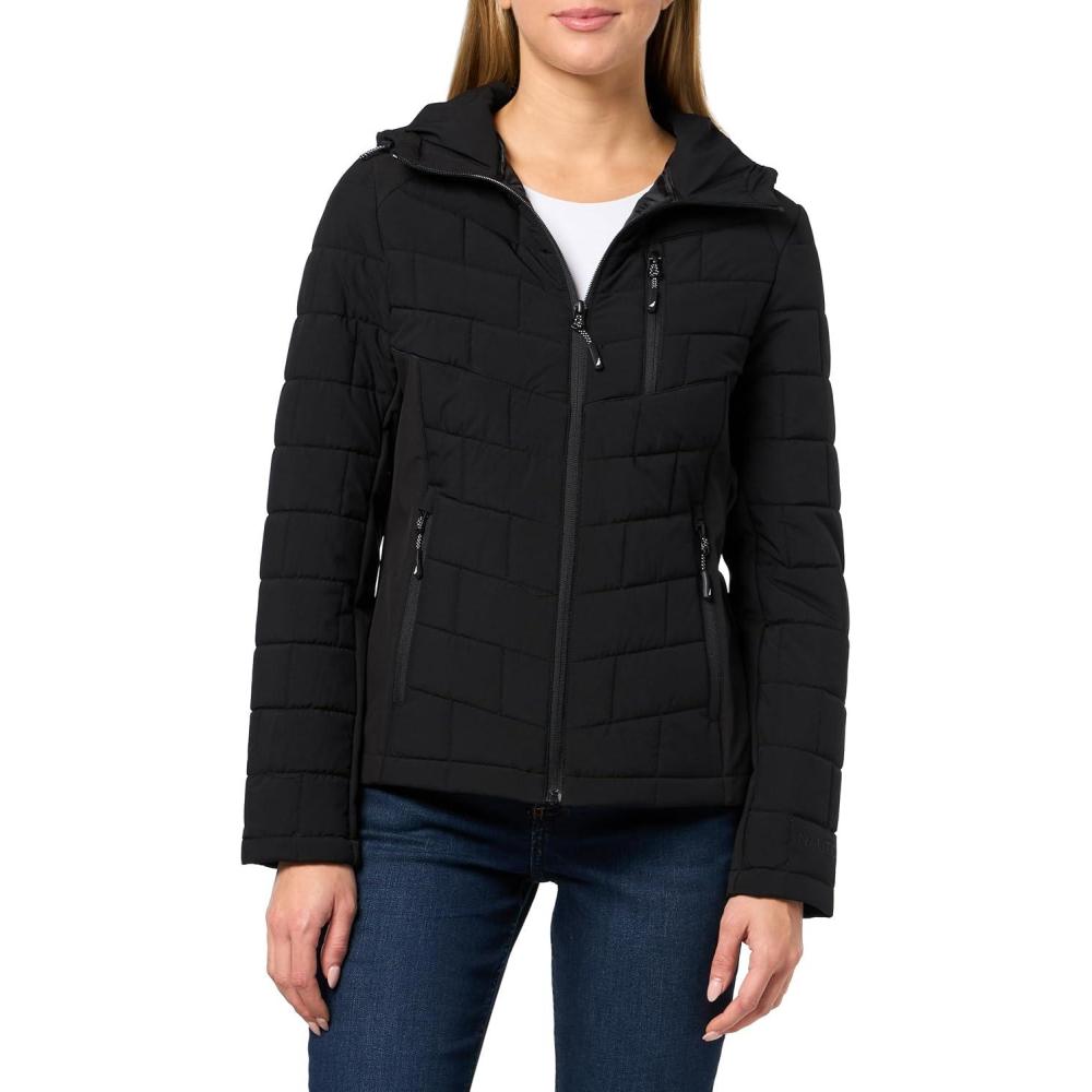 imageNautica Womens Mechanical Stretch Softshell Jacket Waterresistant Midweight Coat Attached HoodBlack