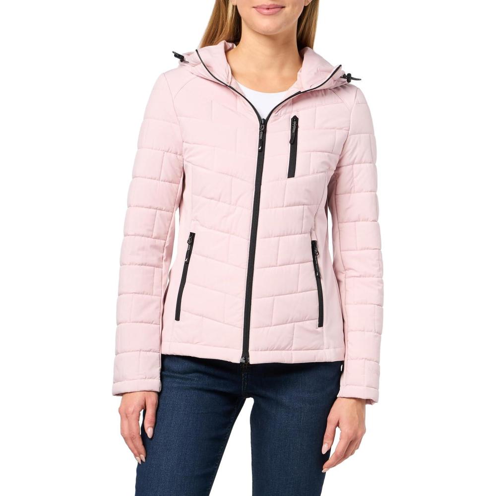 imageNautica Womens Mechanical Stretch Softshell Jacket Waterresistant Midweight Coat Attached HoodPowder Pink