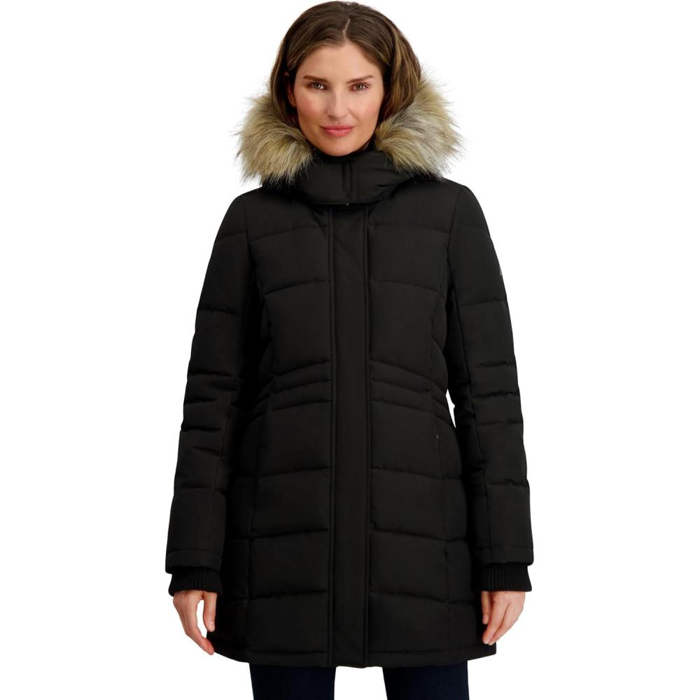 imageNautica Womens Mist Heavyweight Winter Coat Puffer Jacket With Detachable Faux Fur HoodBlack