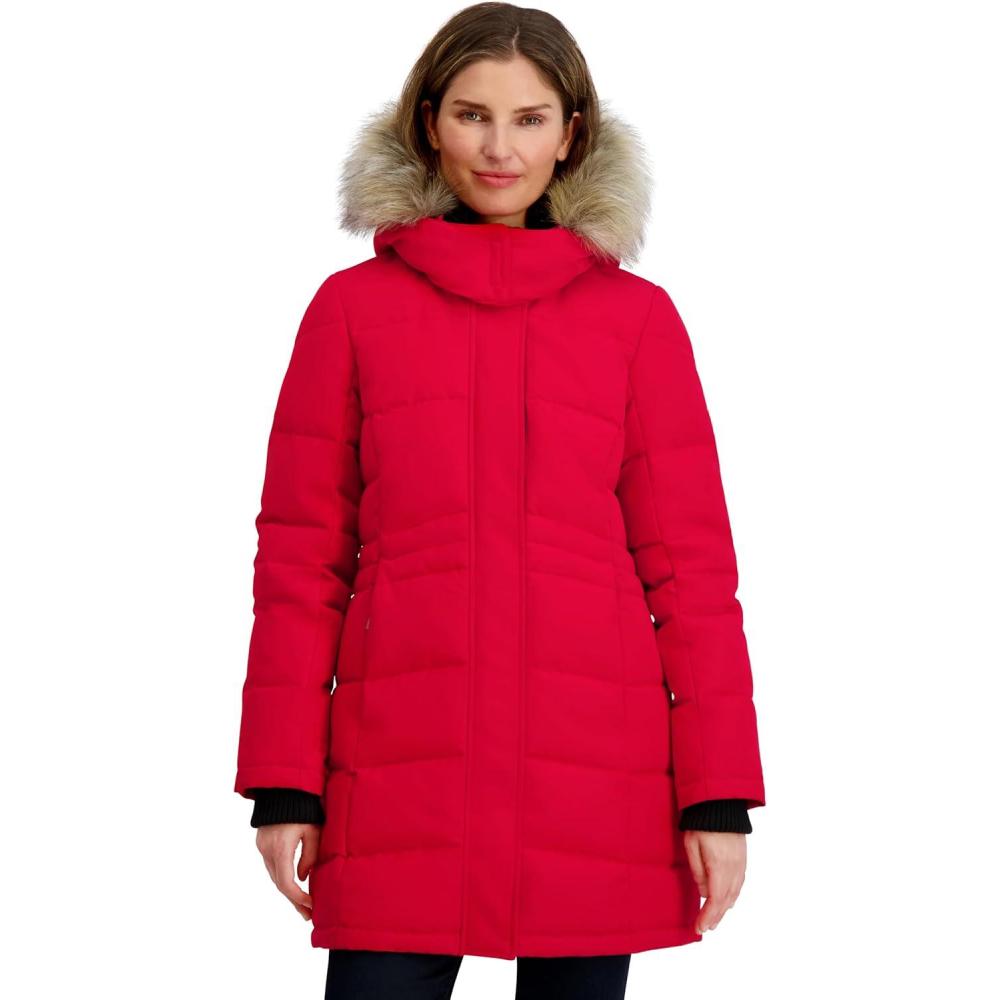 imageNautica Womens Mist Heavyweight Winter Coat Puffer Jacket With Detachable Faux Fur HoodNautica Red