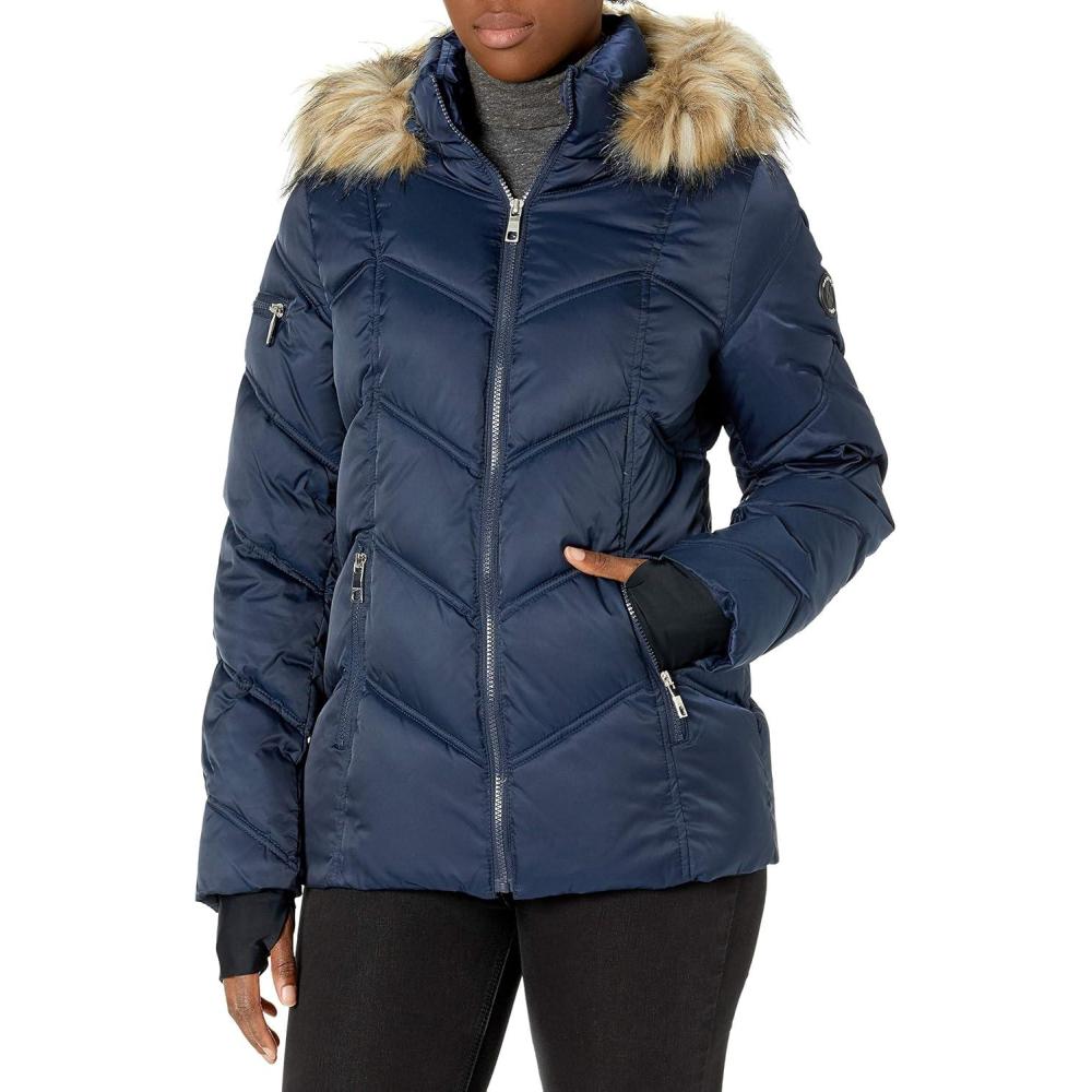 imageNautica Womens Mist Heavyweight Winter Coat Puffer Jacket With Detachable Faux Fur HoodNavy