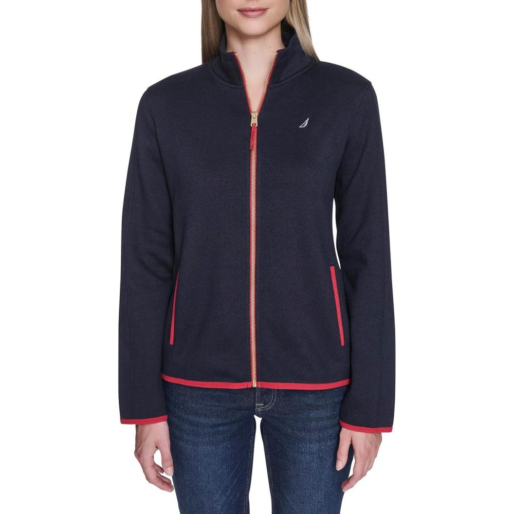 imageNautica Womens Mockneck Zip Up Fleece JacketNight Sky