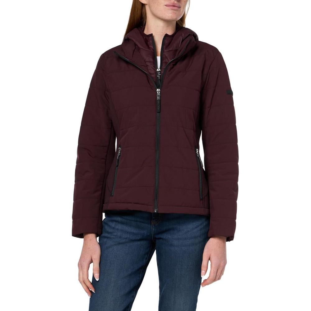 imageNautica Womens Nautica Womens Stretch Hybrid Puffer Jacket Short Winter Coat With BibChianti