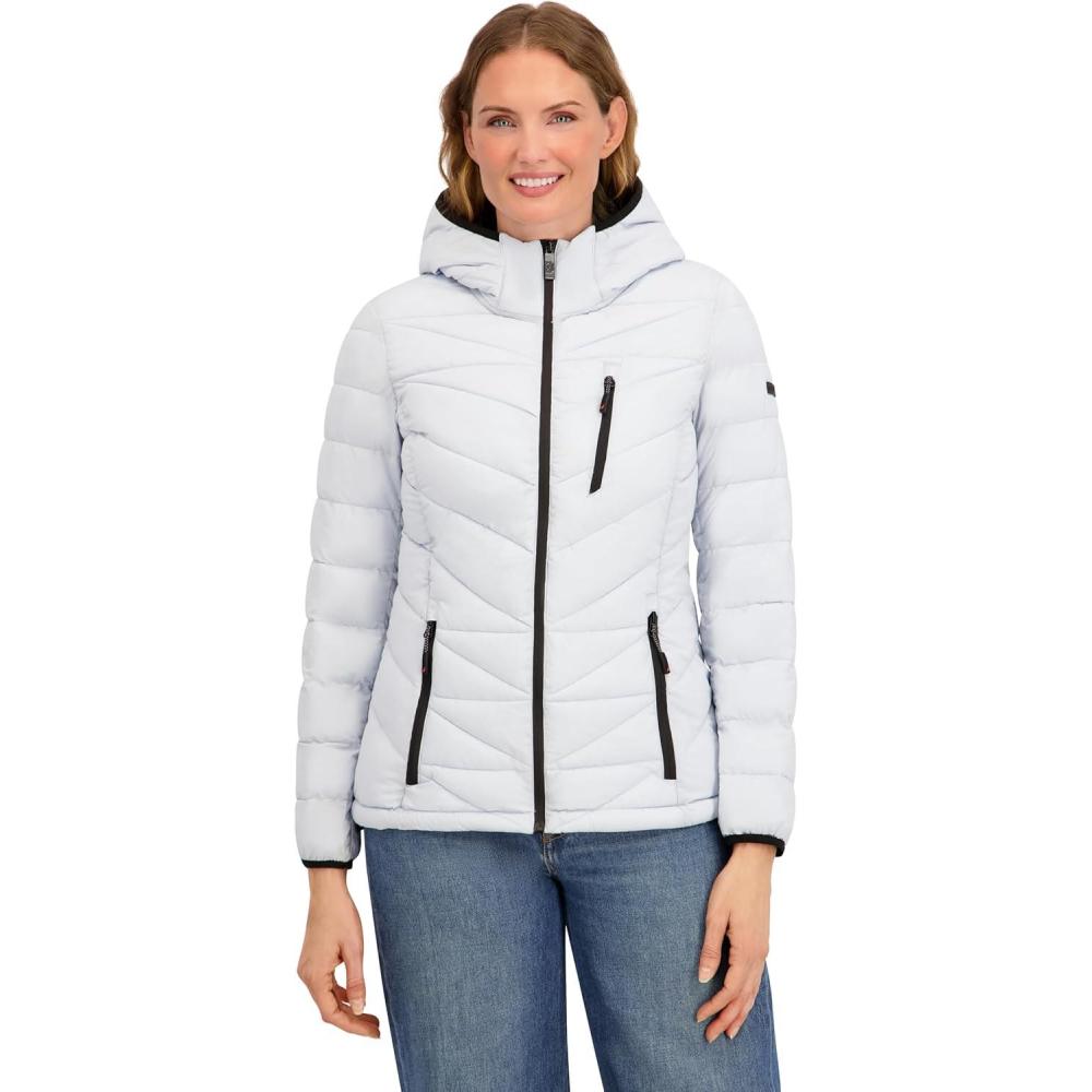 imageNautica Womens Packable Stretch Puffer Jacket Midweight Waterresistant Coat Adjustable HemBlue