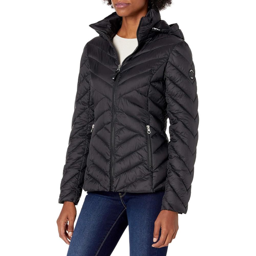 imageNautica Womens Packable Stretch Puffer Jacket Midweight Waterresistant Coat Adjustable HemOnyx