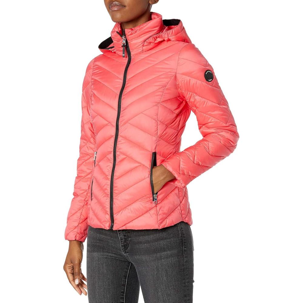 imageNautica Womens Packable Stretch Puffer Jacket  Midweight Waterresistant Coat Adjustable HemPink