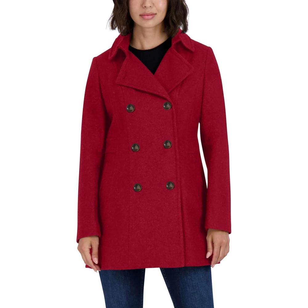 imageNautica Womens Peacoat Wool Blend Double Breasted Winter CoatDeep Red