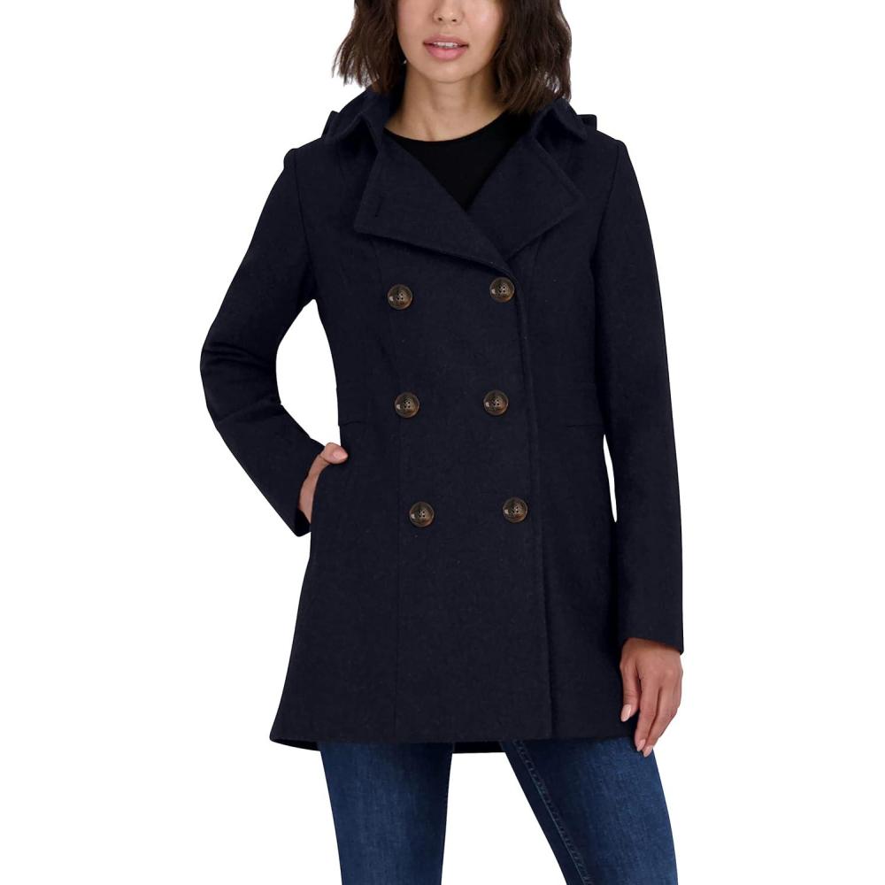 imageNautica Womens Peacoat Wool Blend Double Breasted Winter CoatNavy Seas