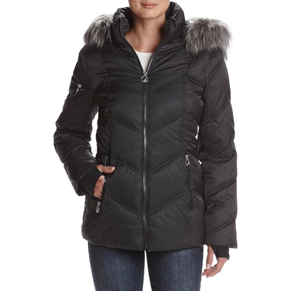 imageNautica Womens Short Puffer Coat with Faur Fur Trim HoodDeep Black