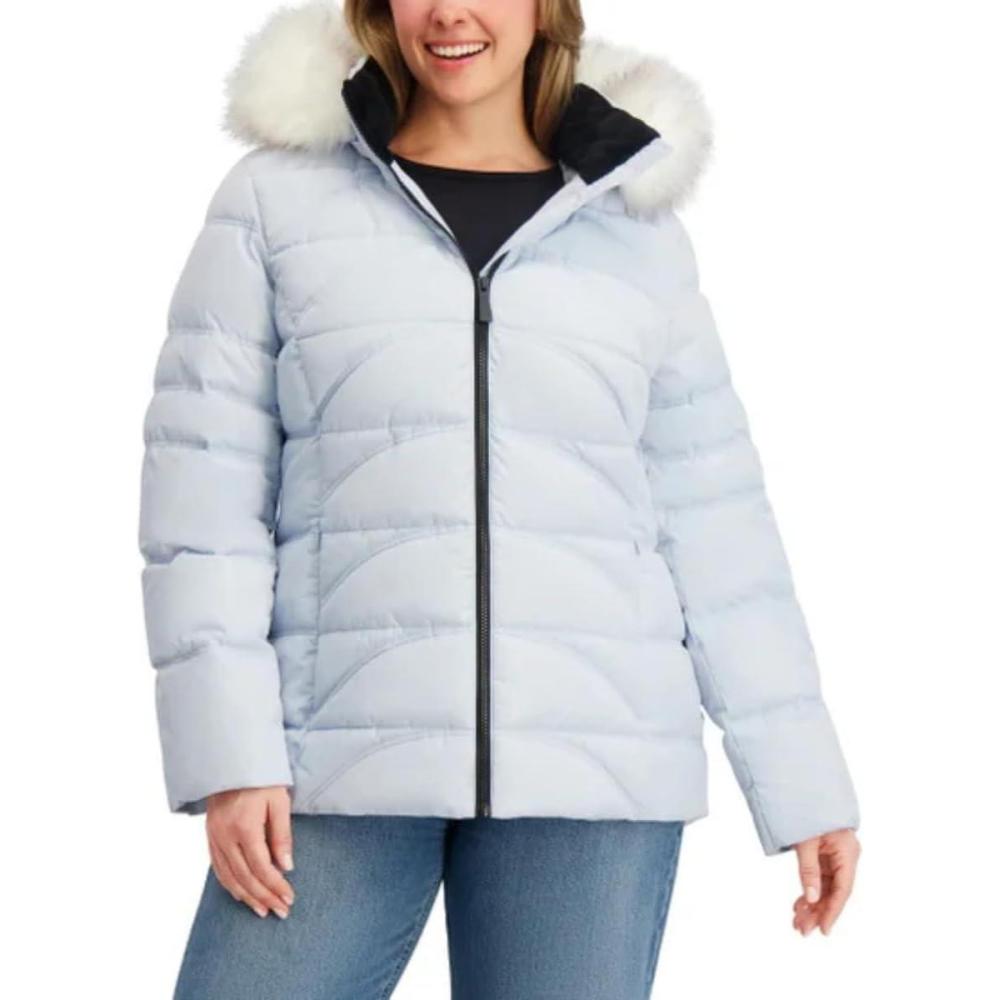 imageNautica Womens Short Puffer Coat with Faur Fur Trim HoodSail Cream