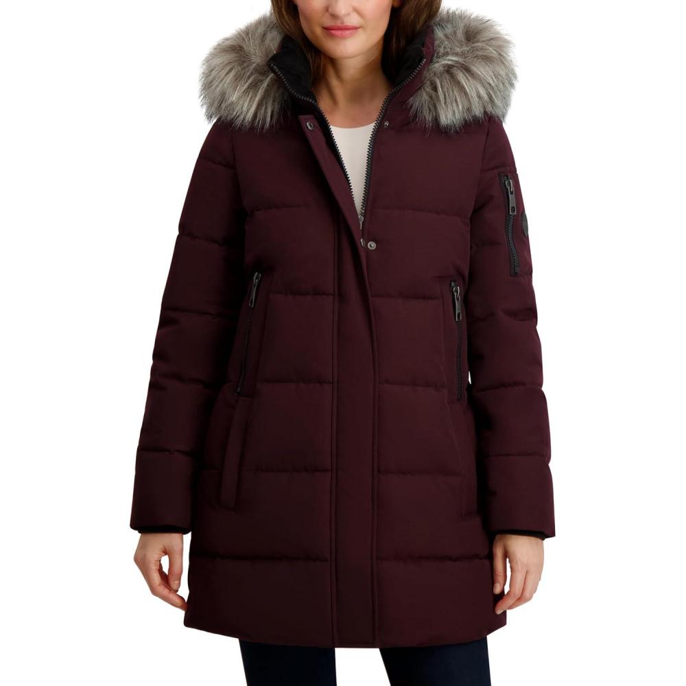 imageNautica Womens Soft Mist Heavyweight Puffer Coat Winter Jacket With Detachable Faux Fur HoodChianti