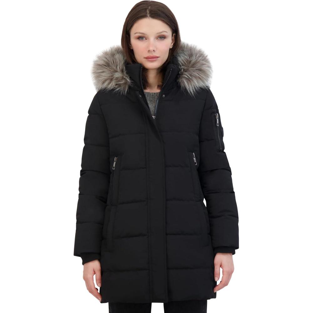 imageNautica Womens Soft Mist Heavyweight Puffer Coat Winter Jacket With Detachable Faux Fur HoodOnyx