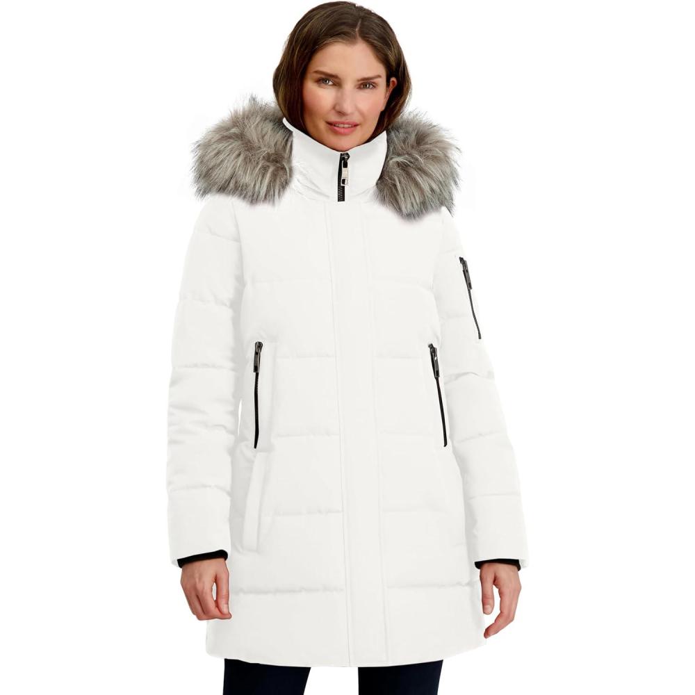 imageNautica Womens Soft Mist Heavyweight Puffer Coat Winter Jacket With Detachable Faux Fur HoodSail White