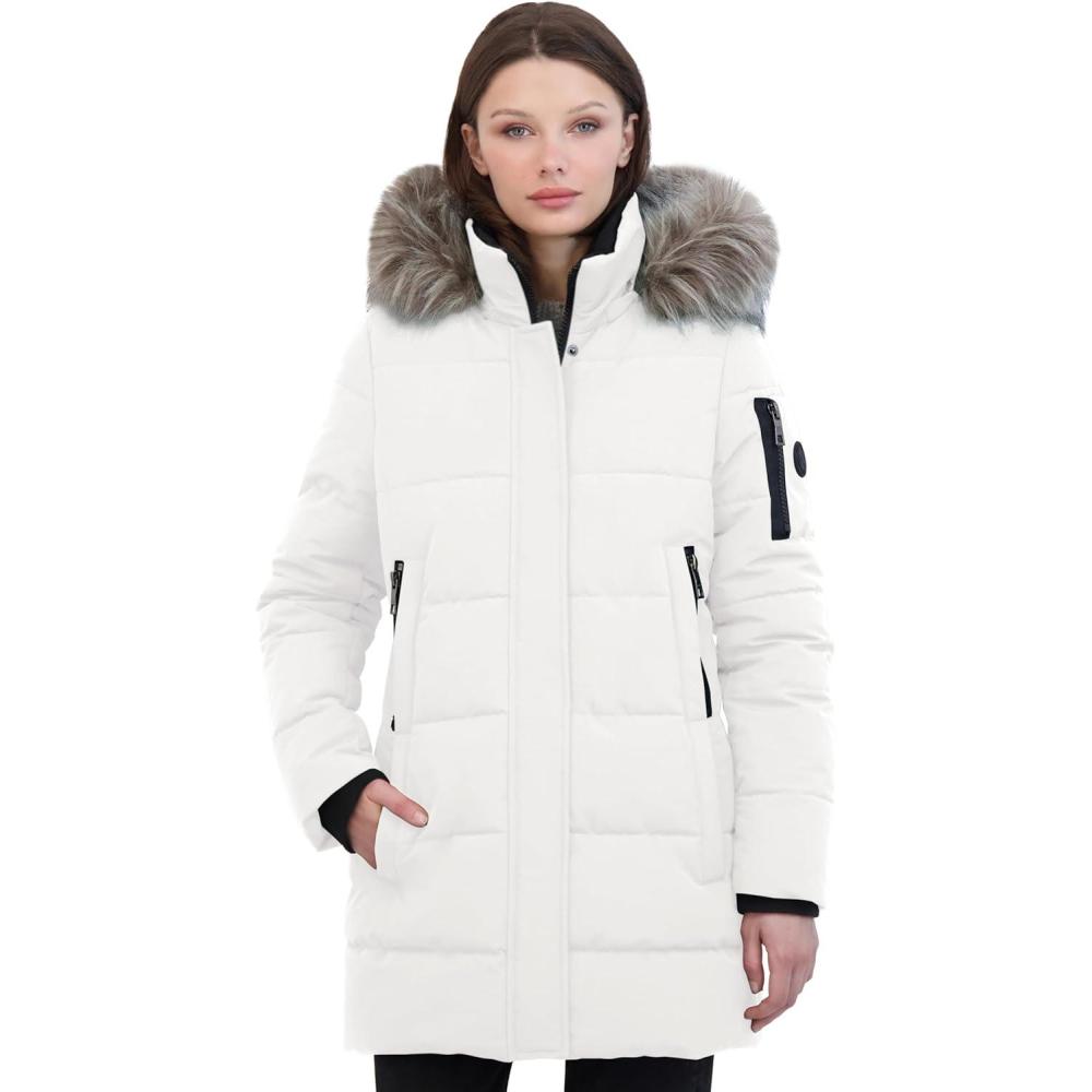 imageNautica Womens Soft Mist Heavyweight Puffer Coat Winter Jacket With Detachable Faux Fur HoodWinter White