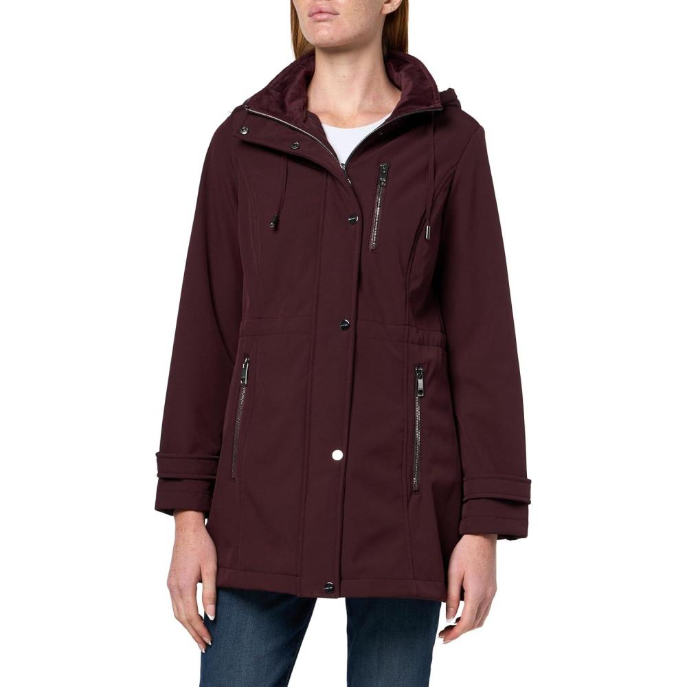 imageNautica Womens Softshell Jacket WaterResistant Transitional Coat Faux Fur Hood Adjustable WaistChianti