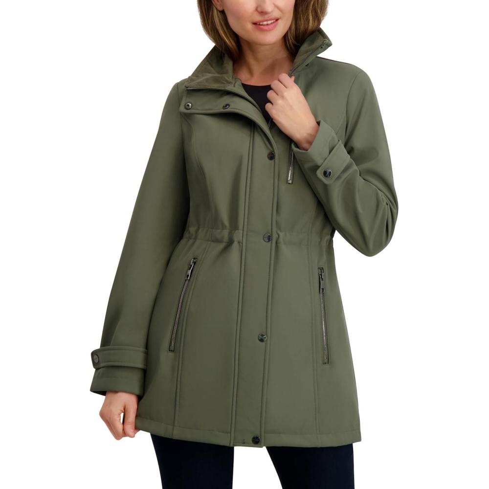 imageNautica Womens Softshell Jacket  WaterResistant Transitional Coat Faux Fur Hood Adjustable WaistSage
