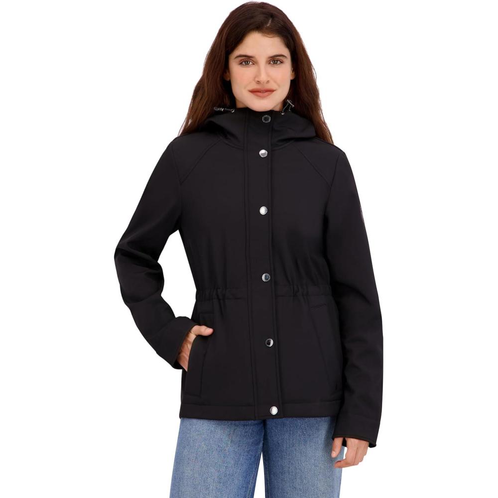 imageNautica Womens Softshell Jacket Waterresistant Windresistant Transitional Coat Adjustable WaistBlack